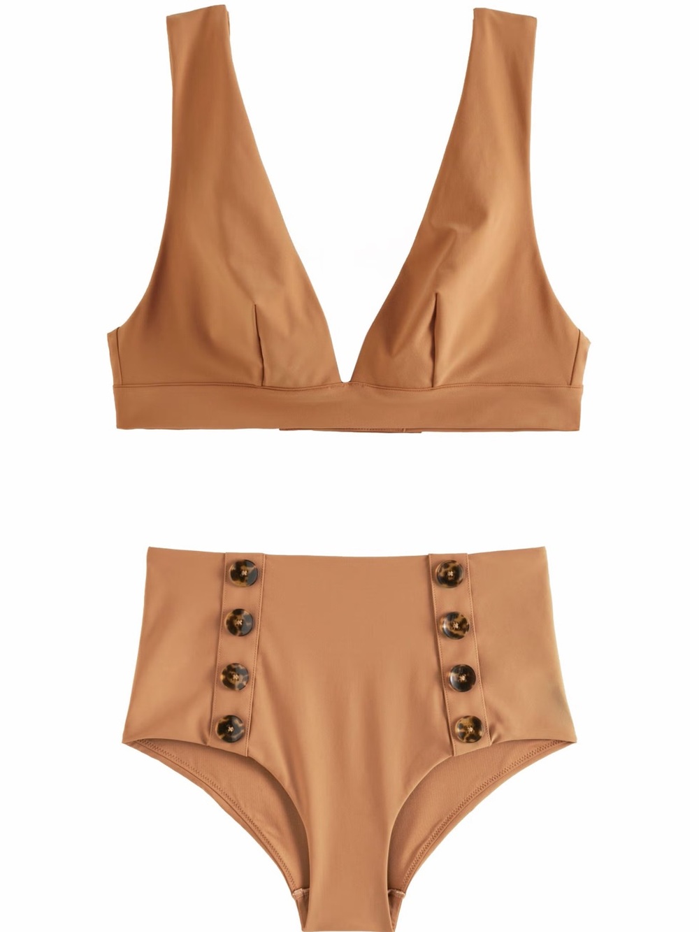 & Other Stories Bikini with Tortoiseshell Buttons - High-Waist Bottoms - Camel